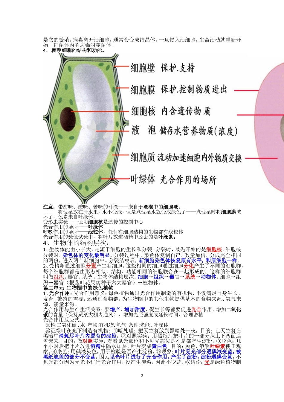 北师大版生物学七年级上册复习知识点_第2页