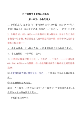北师大版四年级数学下册知识点概括(学生打印版)[1]