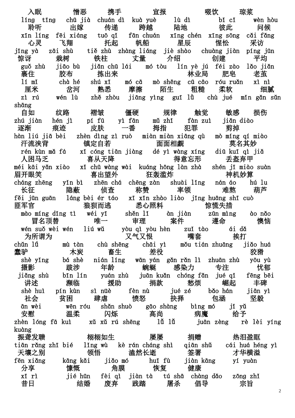 北师大版四年级下册语文生字拼音_第2页