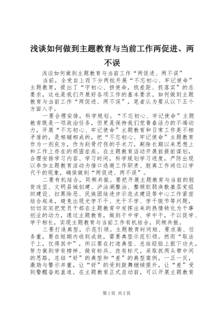 2024年浅谈如何做到主题教育与当前工作两促进两不误