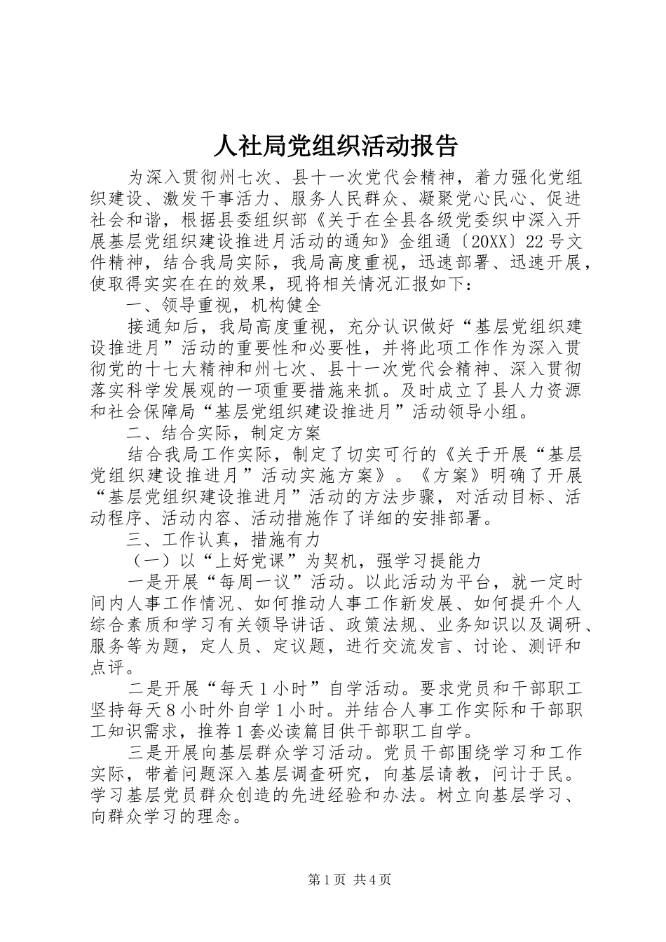 2024年人社局党组织活动报告_第1页