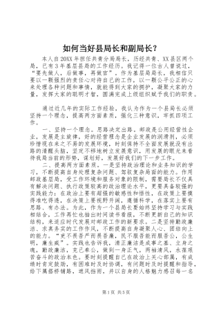 2024年如何当好县局长和副局长