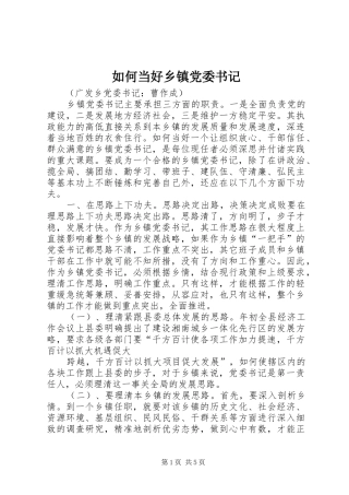 2024年如何当好乡镇党委书记