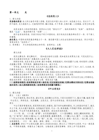 北师大版五年级语文下册课文重点