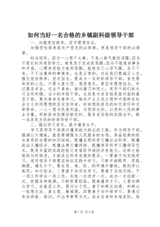 2024年如何当好一名合格的乡镇副科级领导干部