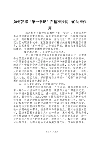 2024年如何发挥第一书记在精准扶贫中的助推作用