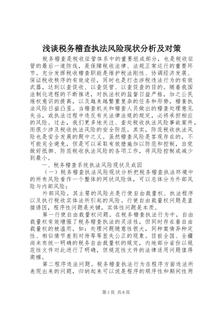 2024年浅谈税务稽查执法风险现状分析及对策