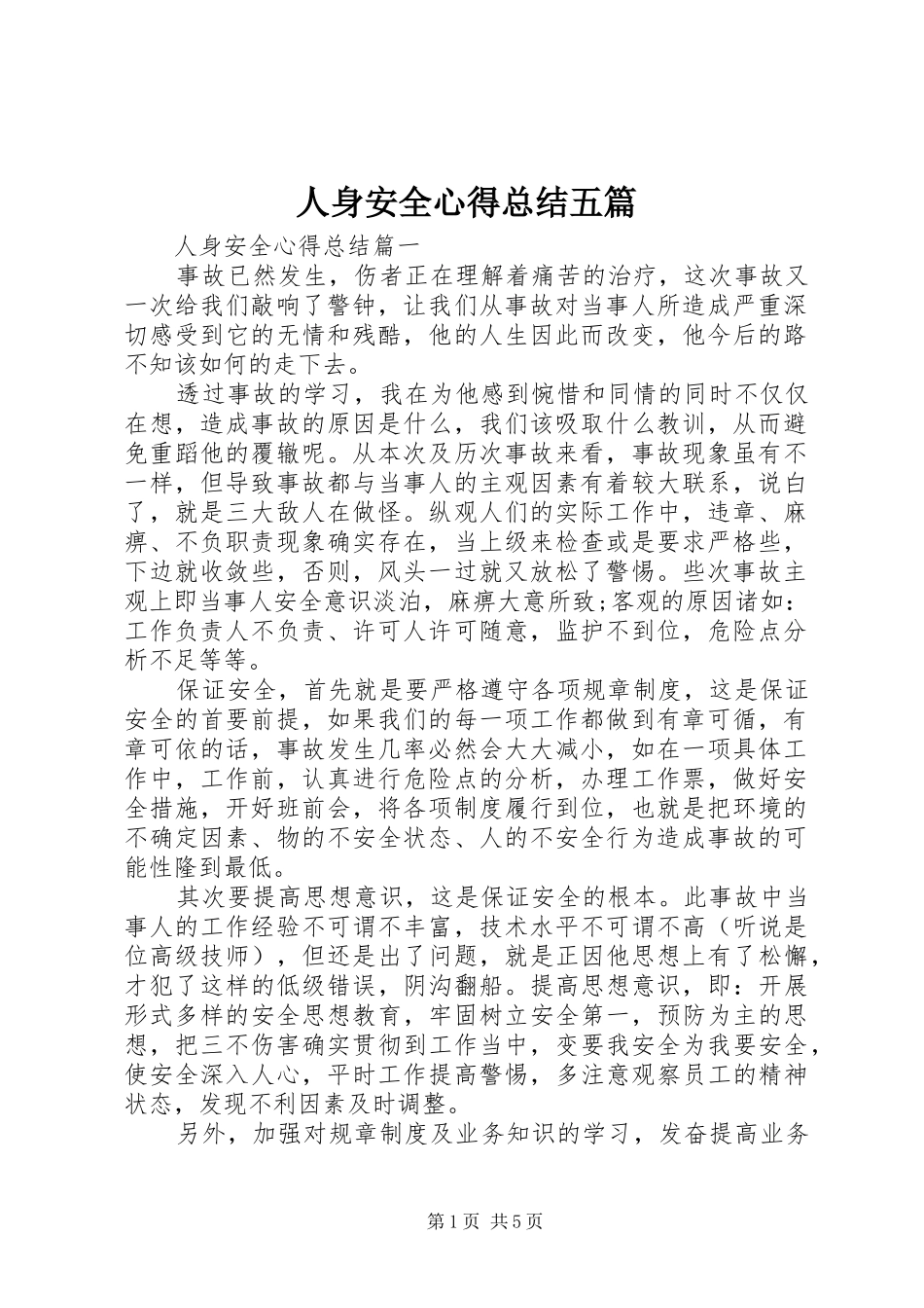 2024年人身安全心得总结五篇_第1页