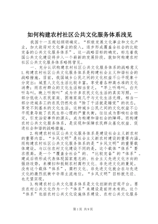 2024年如何构建农村社区公共文化服务体系浅见