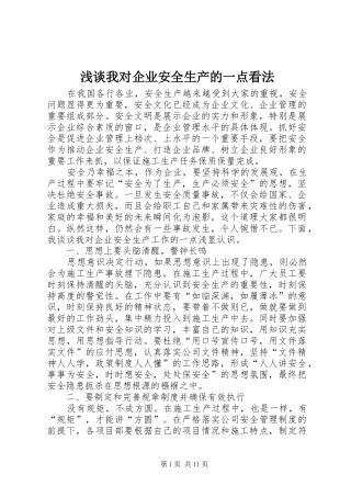 2024年浅谈我对企业安全生产的一点看法