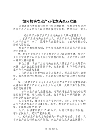 2024年如何加快农业产业化龙头企业发展