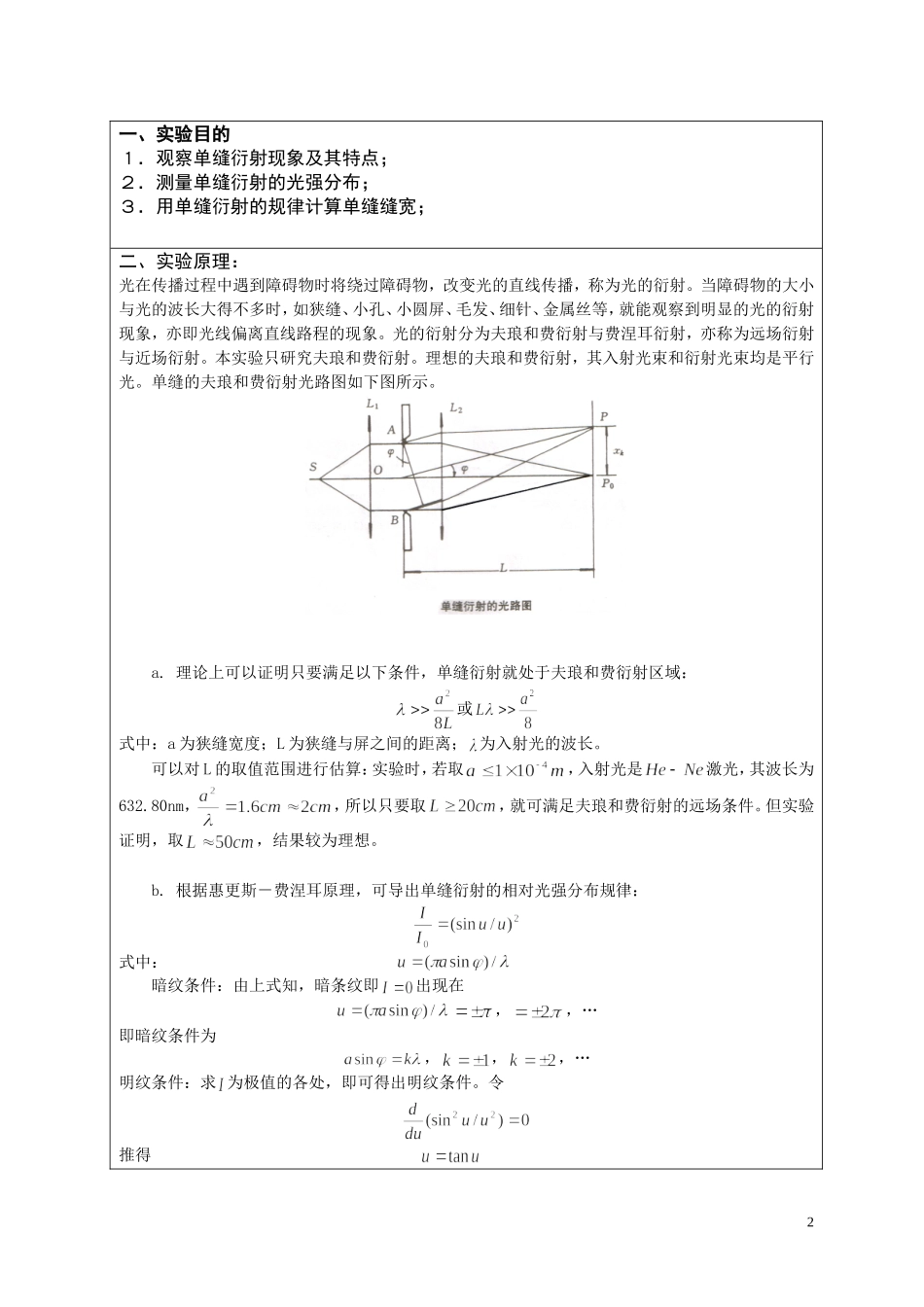 单缝衍射的光强分布(完整版+空白打印版+真实实验数据)_第2页