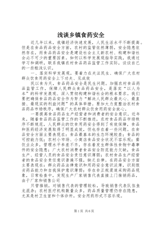 2024年浅谈乡镇食药安全