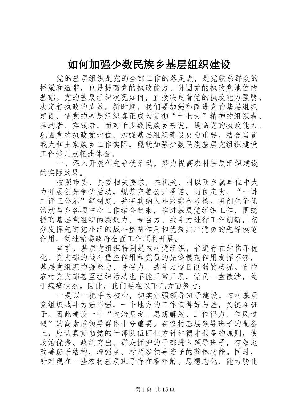 2024年如何加强少数民族乡基层组织建设_第1页