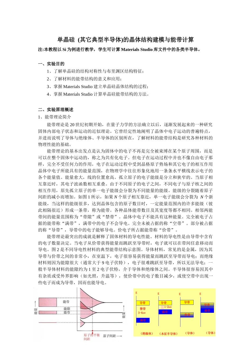 单晶硅的晶体结构建模与能带计算讲义-(1)_第1页