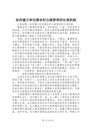 2024年如何建立和完善农村公路管养的长效机制