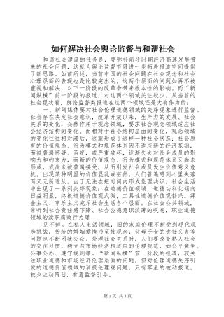 2024年如何解决社会舆论监督与和谐社会