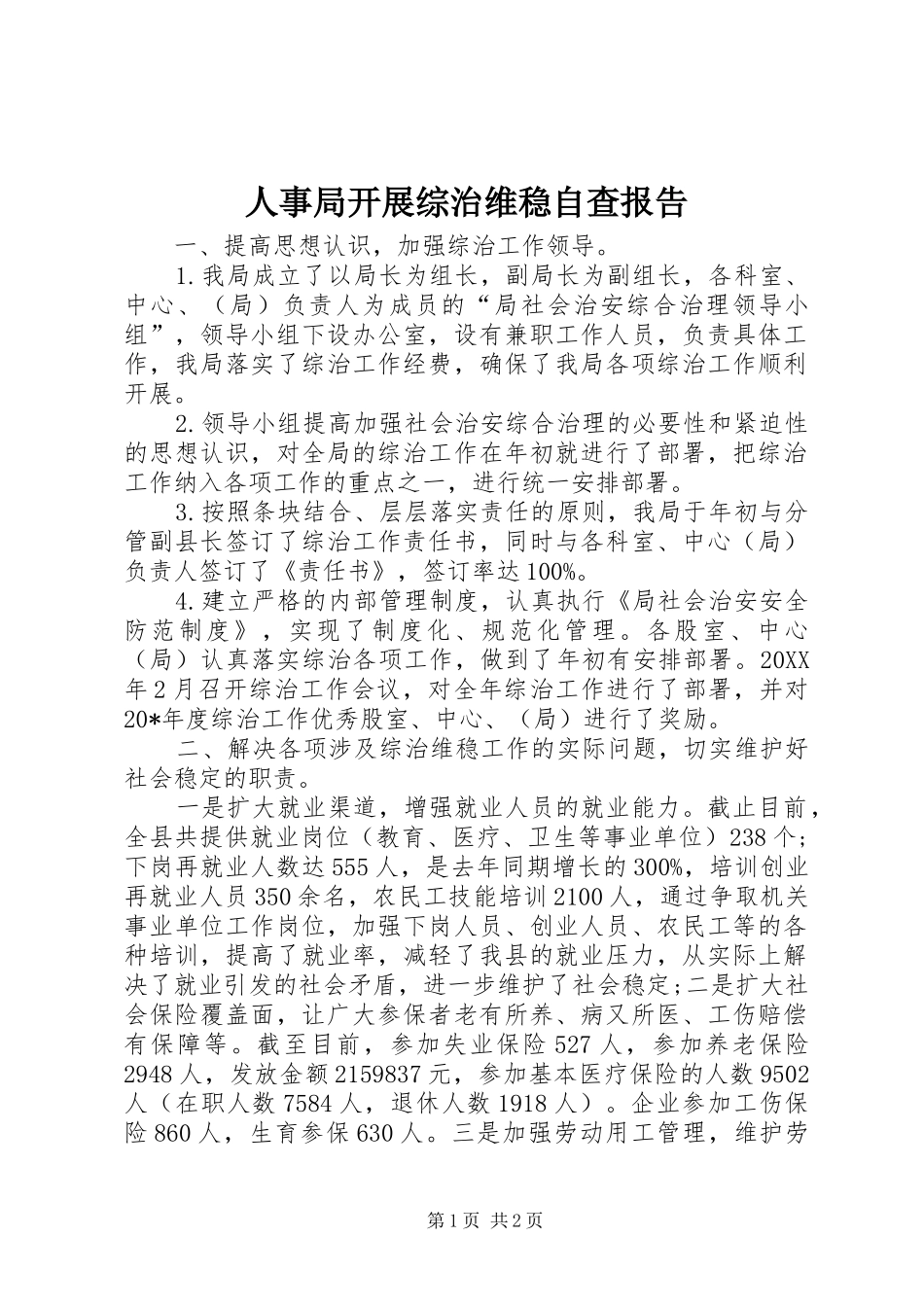 2024年人事局开展综治维稳自查报告_第1页