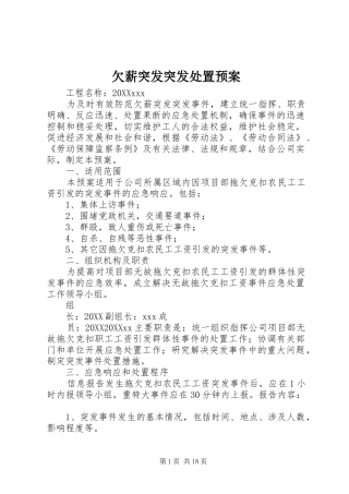 2024年欠薪突发突发处置预案