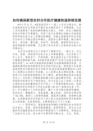 2024年如何确保新型农村合作医疗健康快速持续发展