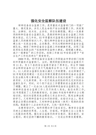 2024年强化安全监察队伍建设