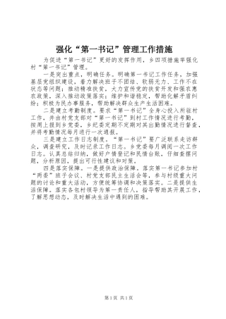 2024年强化第一书记管理工作措施