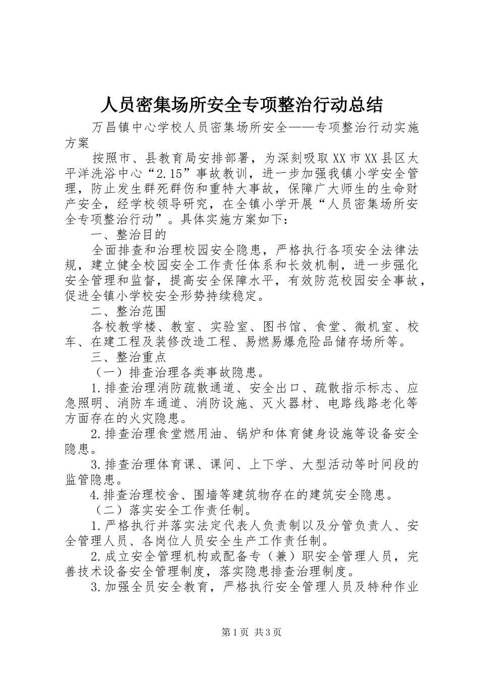 2024年人员密集场所安全专项整治行动总结_第1页