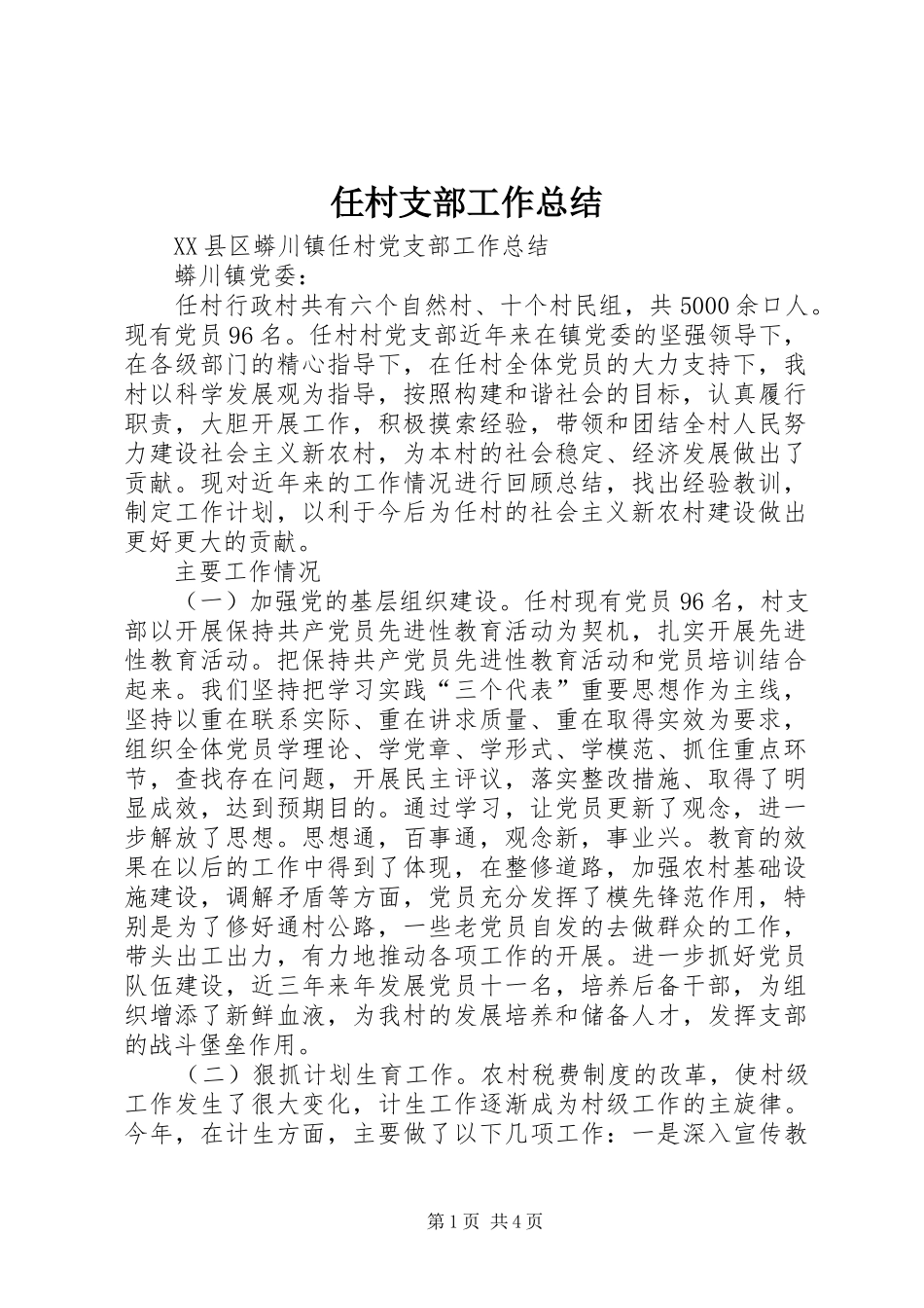 2024年任村支部工作总结_第1页