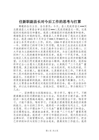 2024年任新职副县长对今后工作的思考与打算