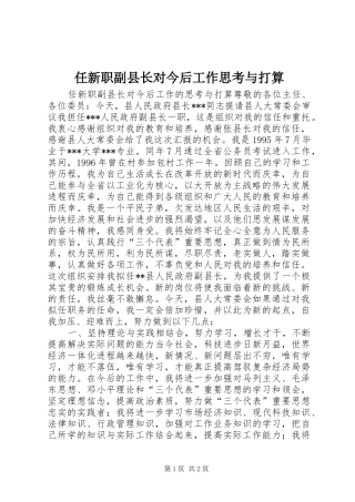 2024年任新职副县长对今后工作思考与打算
