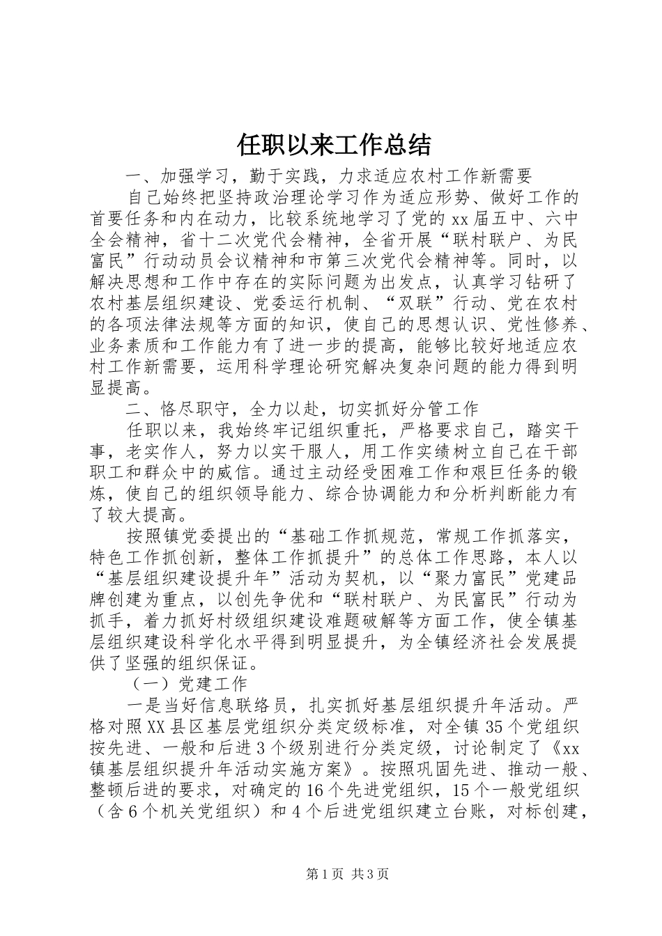 2024年任职以来工作总结_第1页