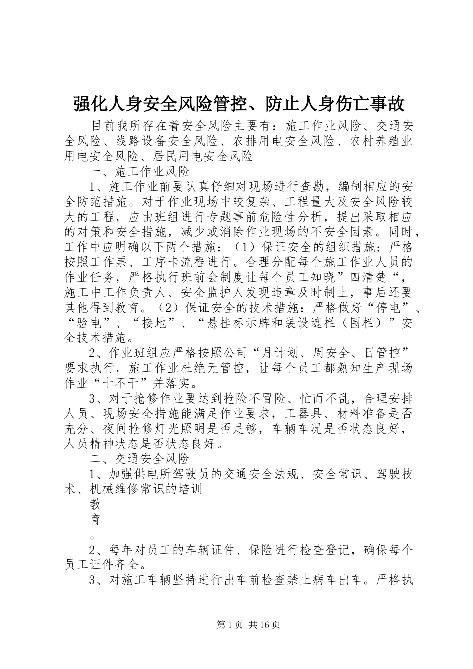2024年强化人身安全风险管控防止人身伤亡事故_第1页