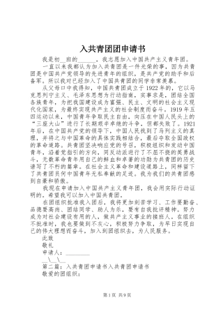 2024年入共青团团申请书