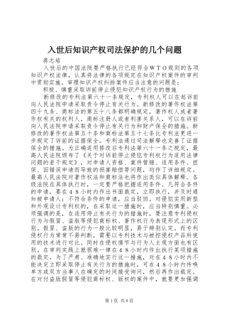 2024年入世后知识产权司法保护的几个问题