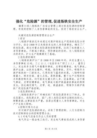 2024年强化危险源的管理促进炼铁安全生产