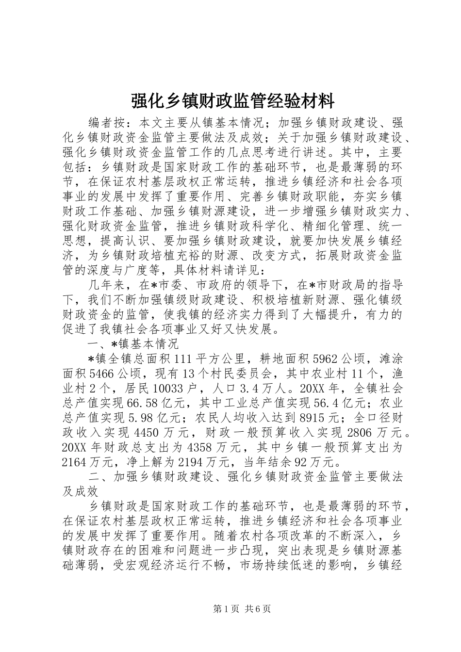 2024年强化乡镇财政监管经验材料_第1页