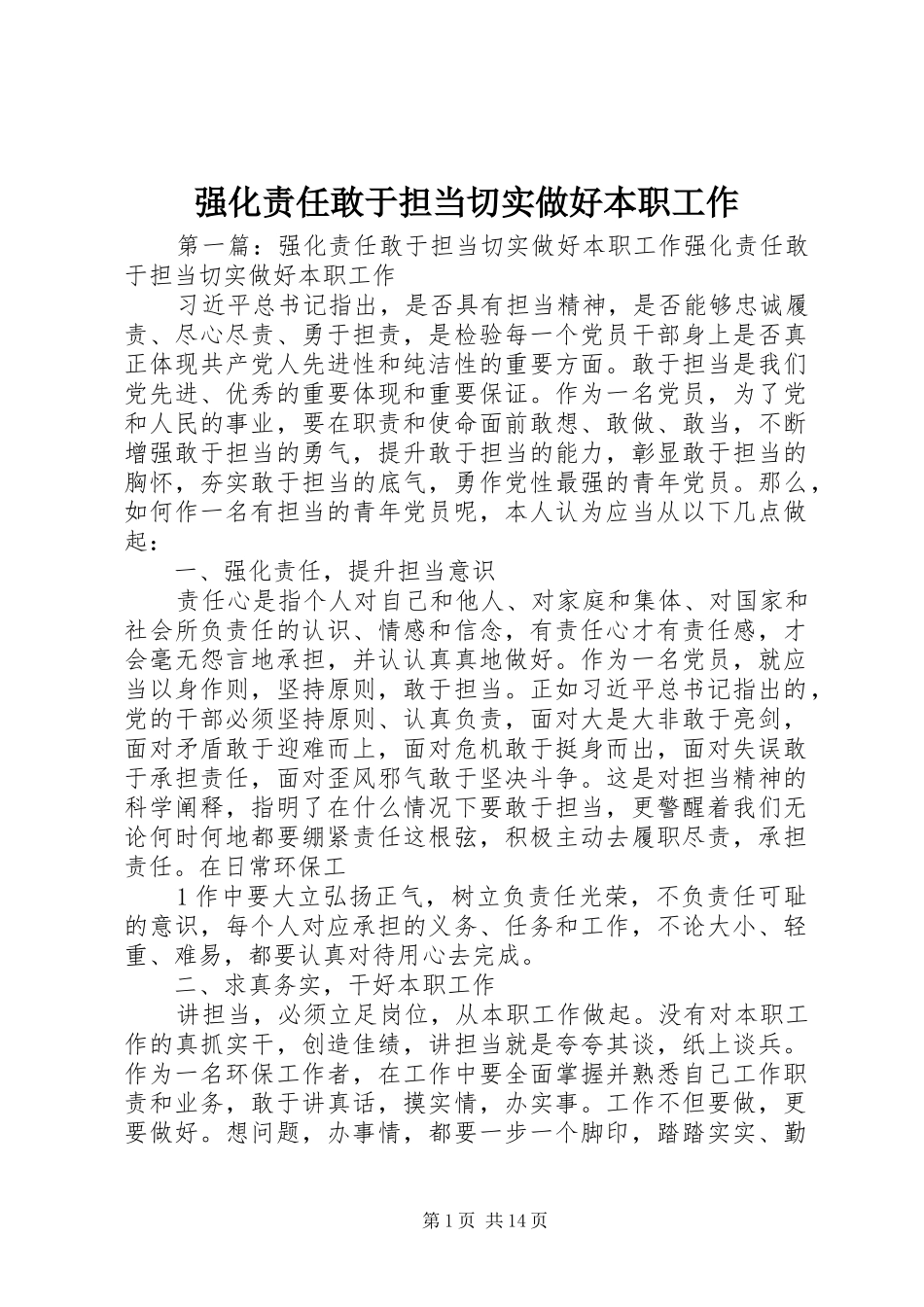 2024年强化责任敢于担当切实做好本职工作_第1页