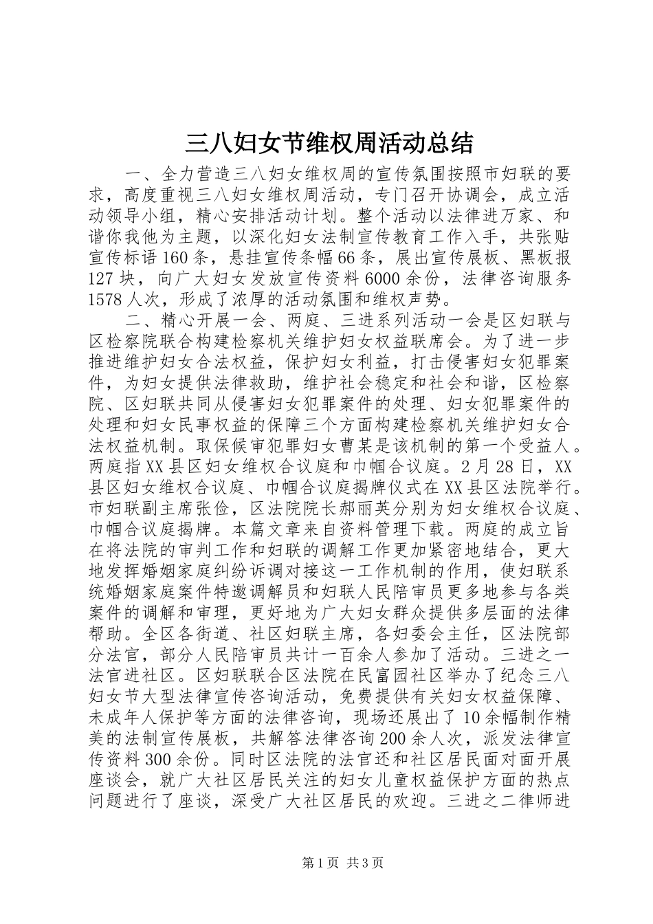 2024年三八妇女节维权周活动总结_第1页