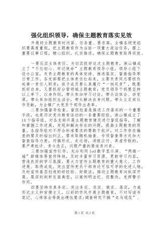 2024年强化组织领导，确保主题教育落实见效