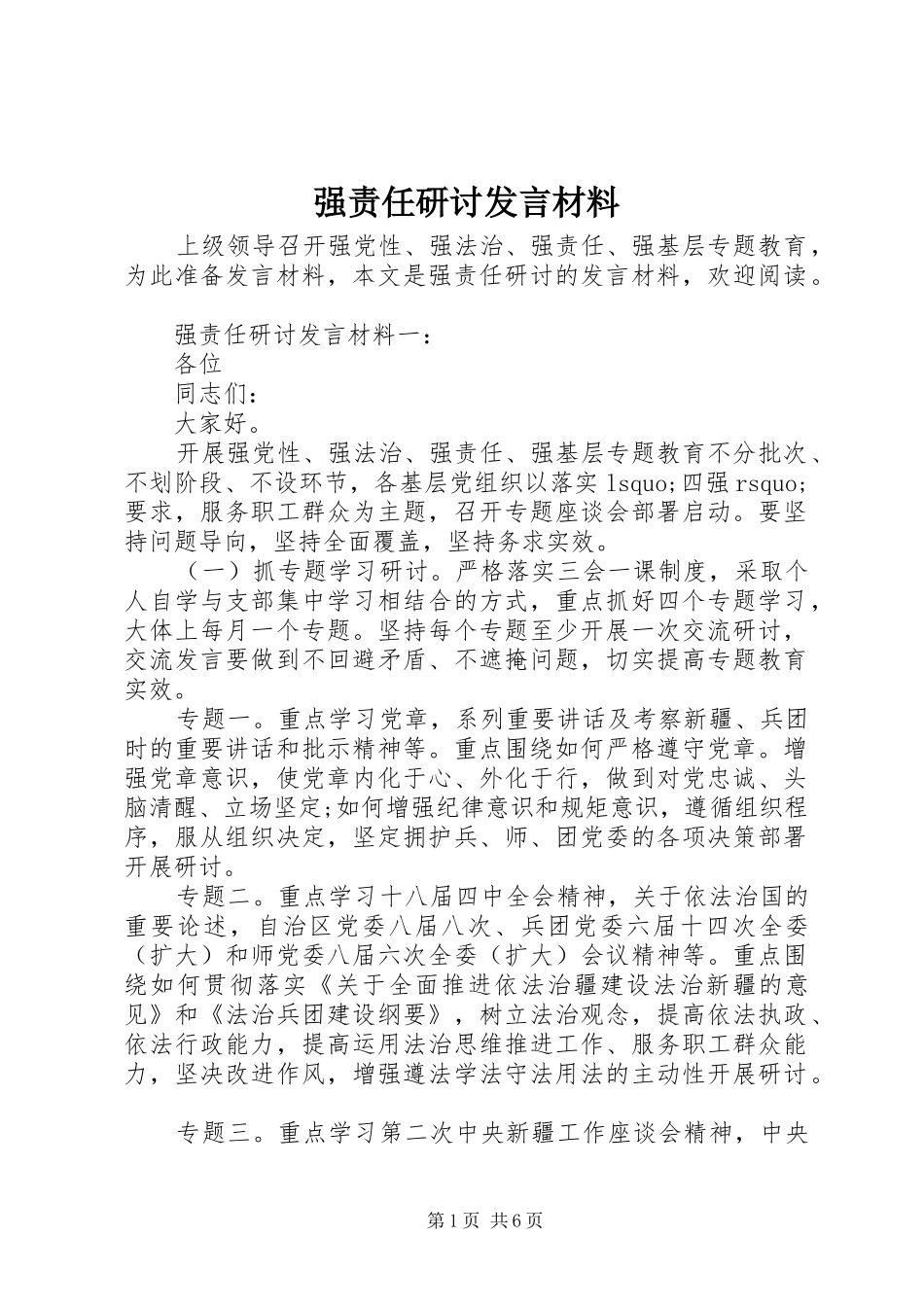 2024年强责任研讨讲话材料_第1页