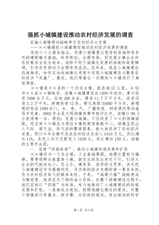2024年强抓小城镇建设推动农村经济发展的调查