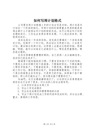 2024年如何写周计划格式