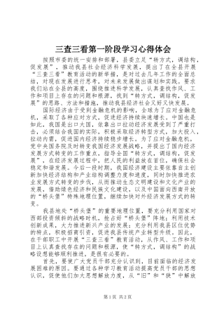 2024年三查三看第一阶段学习心得体会