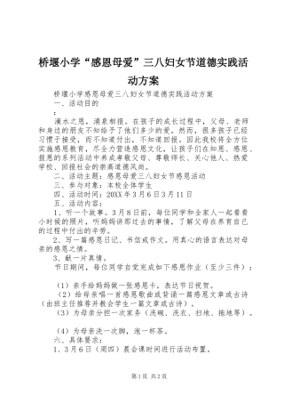 2024年桥堰小学感恩母爱三八妇女节道德实践活动方案