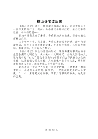 2024年樵山寻宝读后感