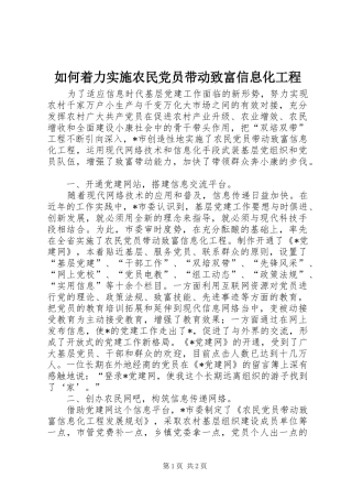 2024年如何着力实施农民党员带动致富信息化工程