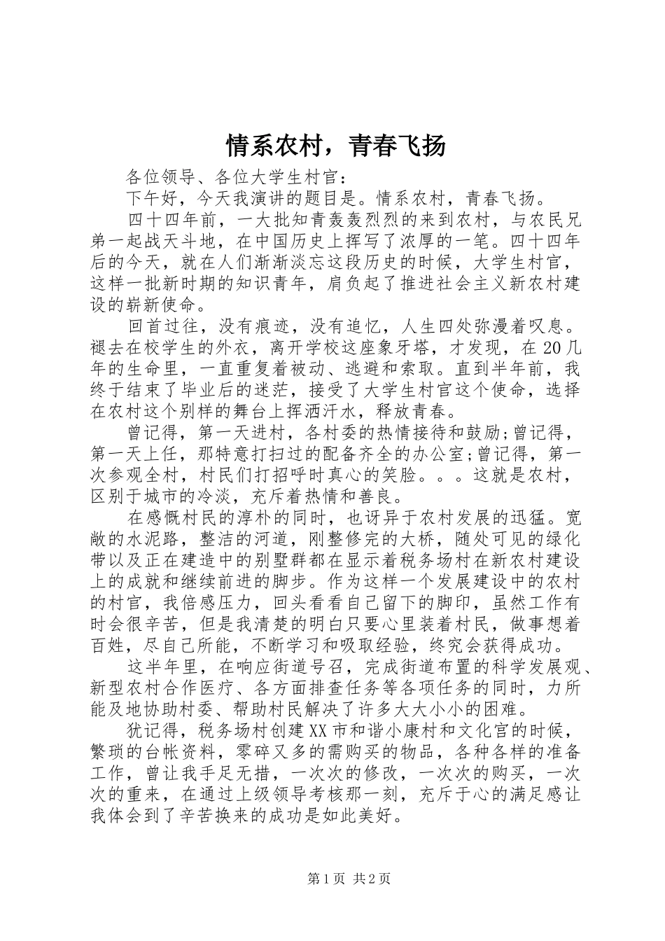 2024年情系农村，青春飞扬_第1页