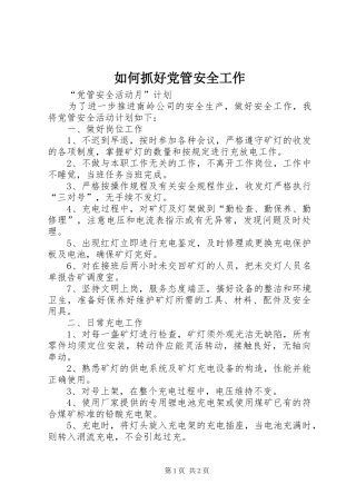 2024年如何抓好党管安全工作