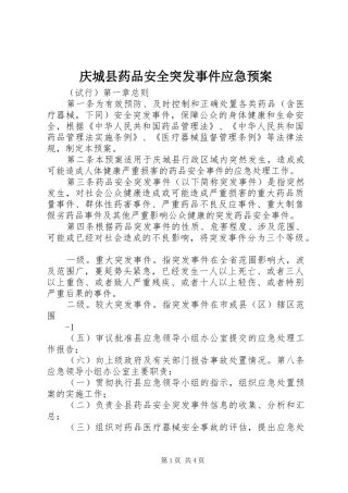 2024年庆城县药品安全突发事件应急预案