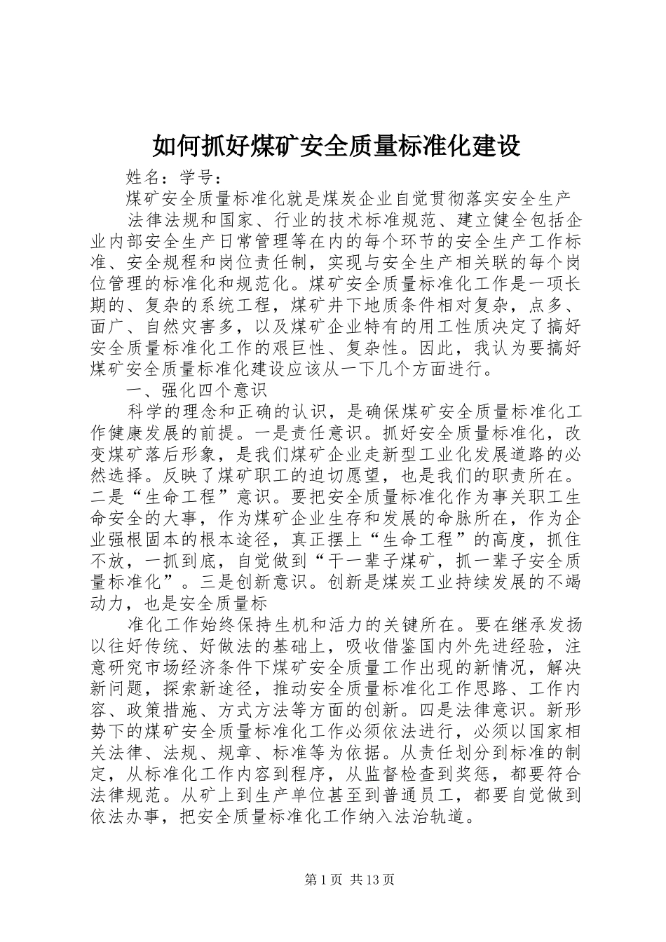 2024年如何抓好煤矿安全质量标准化建设_第1页